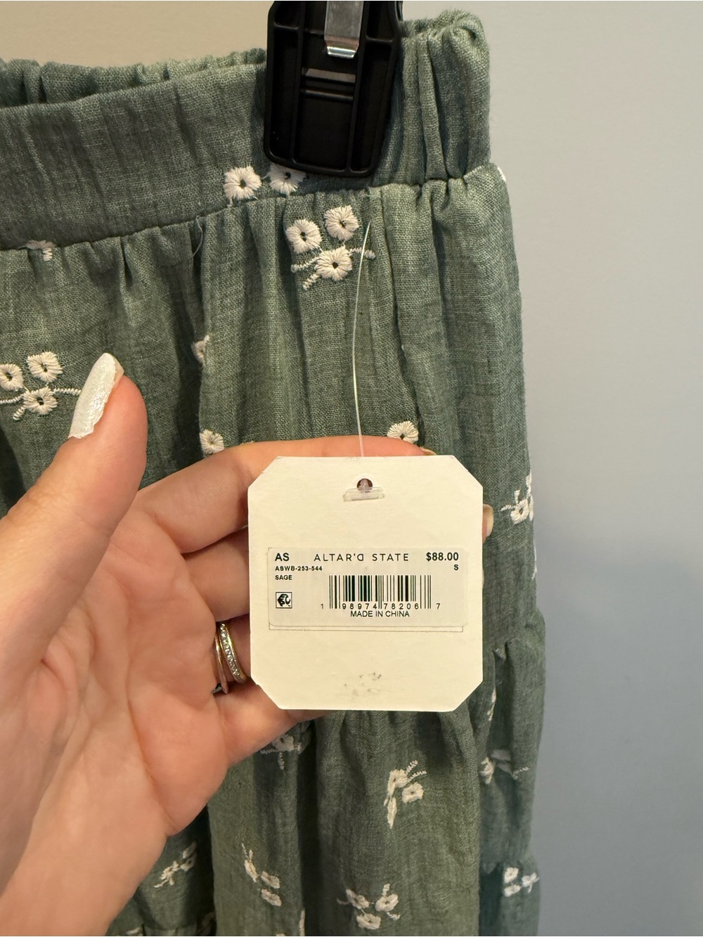 Altar'd State Sage Green Floral Tiered Maxi Skirt - Picture 4 of 5